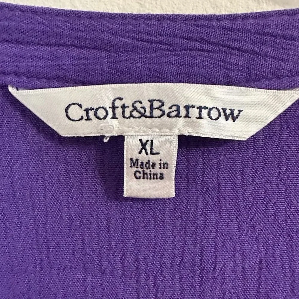 Croft & Barrow V-Neck Blouse in Purple with White Floral Embroidery - Size XL - Picture 5 of 7
